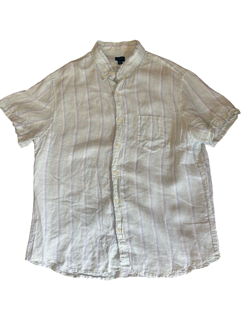 J Crew Linen Short Sleeve Button Down Shirt Mens Size XL Striped